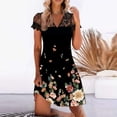 thumbnail image 1 of ICHUANYI Clearance Fashion Women Casual Sexy V-Neck Printing Dresses Summer Short Sleeve Pullover Lace Dress(Pink, S) ICHUANYI WER2023081006411, 1 of 4