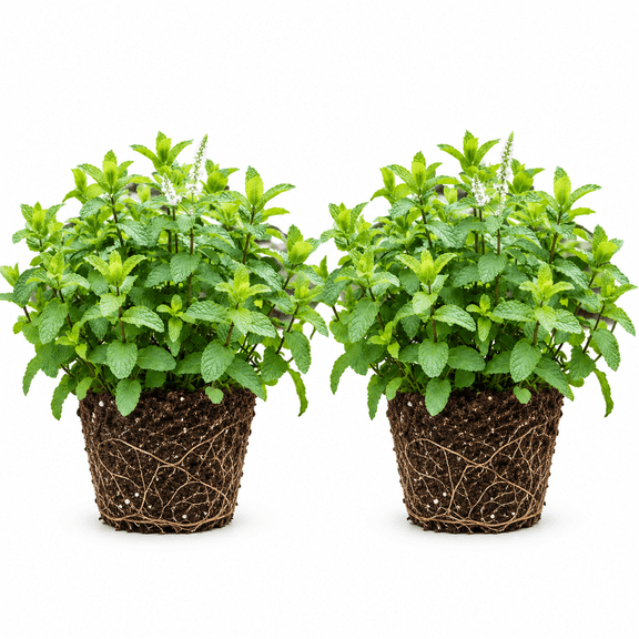 Spearmint Live Plants - Set of 2 Starter Plants, Fragrant Culinary Herb, Grows in Partial Shade, USDA Zones 4-11, Ships Bare Root, No Pot