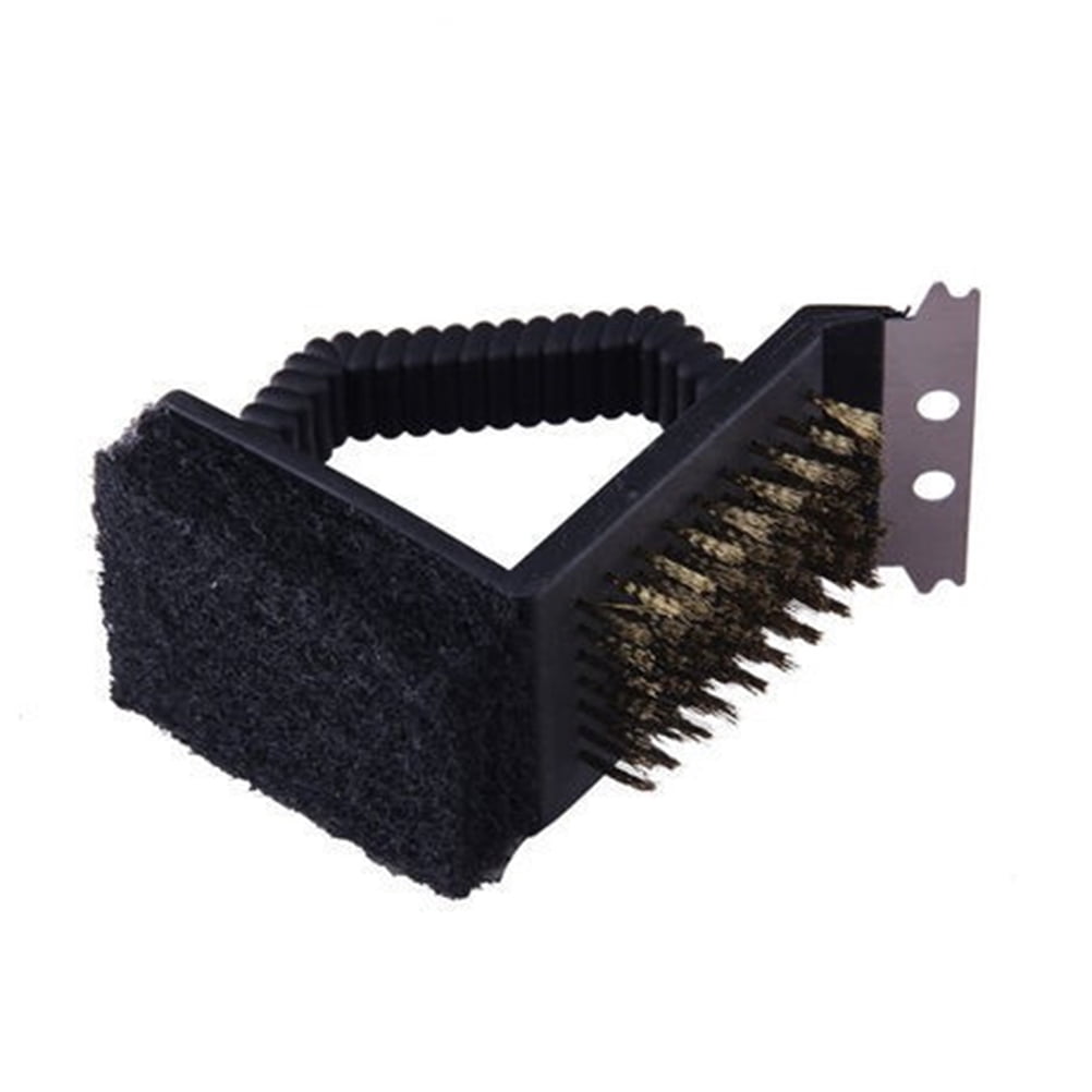 CRILSTYLEO Barbecue Accessories, Black Cleaning Tools, Stainless Steel Scraper, Brass Bristles, 3Pcs