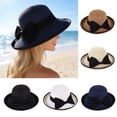 thumbnail image 2 of Sombrero tipo pescador con ala ancha ondulada de encaje y protección solar, decorado con un lazo de cinta., 2 of 8