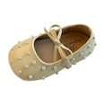 thumbnail image 3 of Viluyesy Girls’ Spring Summer Leather Flat Shoes – Soft Sole Bowknot Pearl Accent Formal Casual Dress Shoes, Breathable Comfortable Design Yellow Size 6.5, 3 of 8