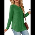 thumbnail image 3 of Blusas de Larga con Cuello Redondo para Mujer, Blusas Holgadas con Botones para Otoño e Invierno 2025. Verde M, 3 of 10