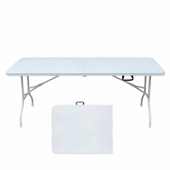 BeesClover 6 Foot Folding Table Portable Heavy Duty Plastic Fold-in-Half Utility Table Small Indoor Outdoor Adjustable Height Folding with Carrying Handle, Camping and Party