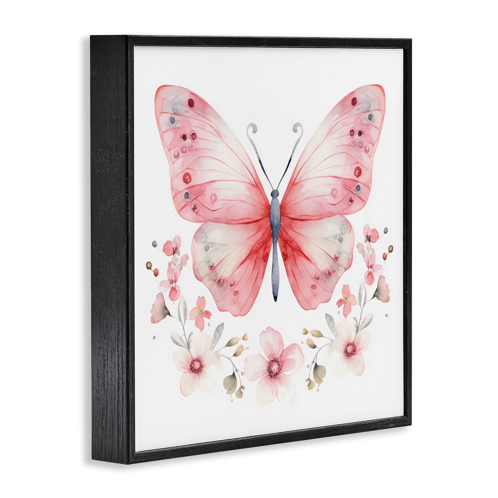 Stupell Industries Pink Symmetrical Butterfly Florals Black Framed Giclee Art, design by Creative Studio