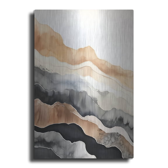 Luxe Metal Art 'Black & Beige Landscape 4' by Petals Prints Design, Metal Wall Art, 24"x36"