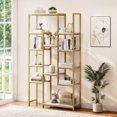 thumbnail image 3 of Dextrus 6 Tier Bookshelf, Tall Modern Free Standing Bookcase with 12 Shelf, Open Display Shelf Storage Book for Office Home, Gold, 3 of 10