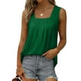 thumbnail image 3 of QAFOPEH Women Square Neck Sleeveless Pleated Solid Color Tank Top, 3 of 4