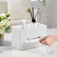 thumbnail image 2 of Rectangular Tissue Box Cover with Storage Tray, PU Leather Tissue Box Holder for Bathroom Vanity Countertop Night Stands Bedroom Office Desk  (White), 2 of 7
