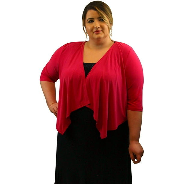 SleekTrends Womens Elbow Sleeve Plus Size Open Draped Front Bolero