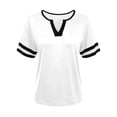 thumbnail image 4 of Gunia T Shirts For Women V Neck Short Sleeve Fitted Blend Striped Breathable For Daily Wear Tops T-Shirts For Women White L, 4 of 4