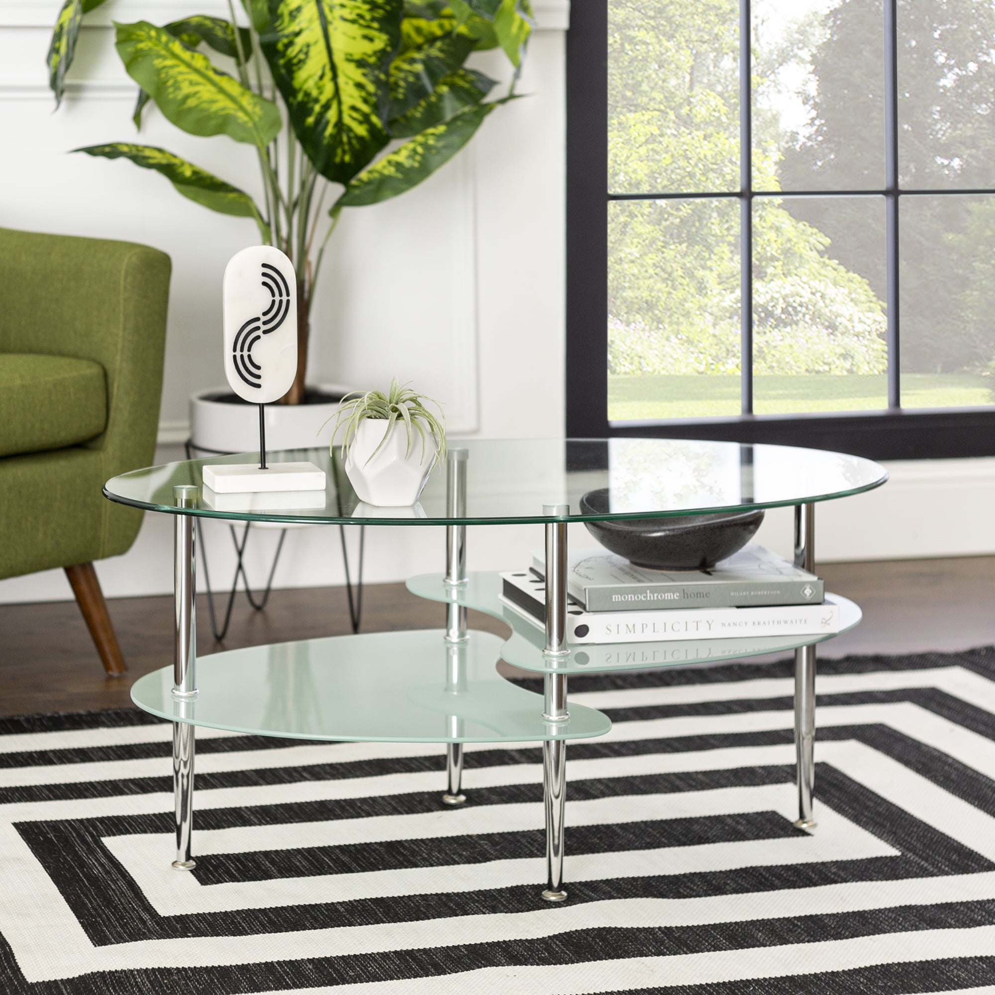 Walker Edison Mid-Century Modern Oval Glass Coffee Table
