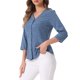 thumbnail image 4 of Blusa de mujer Inspire Chic con cuello en V, mangas 3/4, estampado de lunares y corazones, parte delantera con botones, azul denim M, 4 of 6