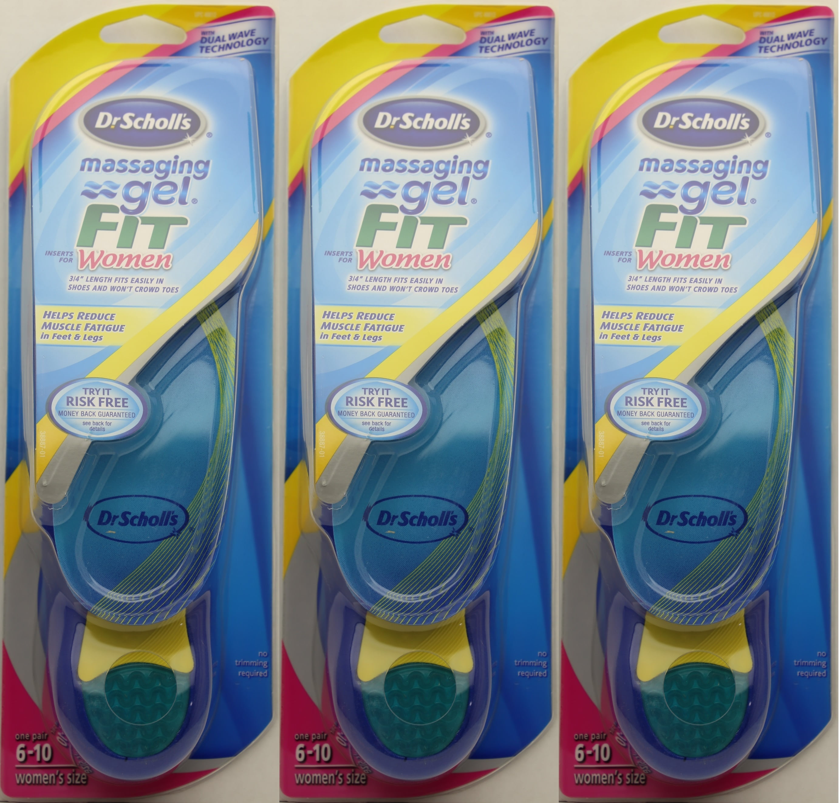 3Pairs Dr. Scholl's Massaging Gel Fit 3/4 Length Insoles for Women