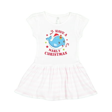 

Inktastic Have a Narly Christmas with Cute Blue Narwhal and Candy Cane Gift Toddler Girl Dress