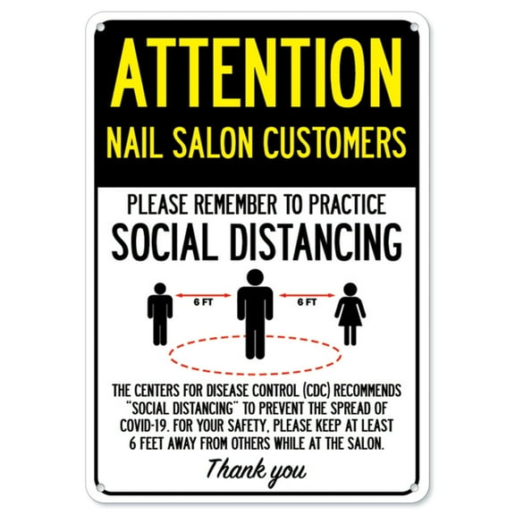 SignMission OS-NS-P-1824-25363 Covid-19 Notice Sign - Attention Nail Salon Customers Practice Social Distancing