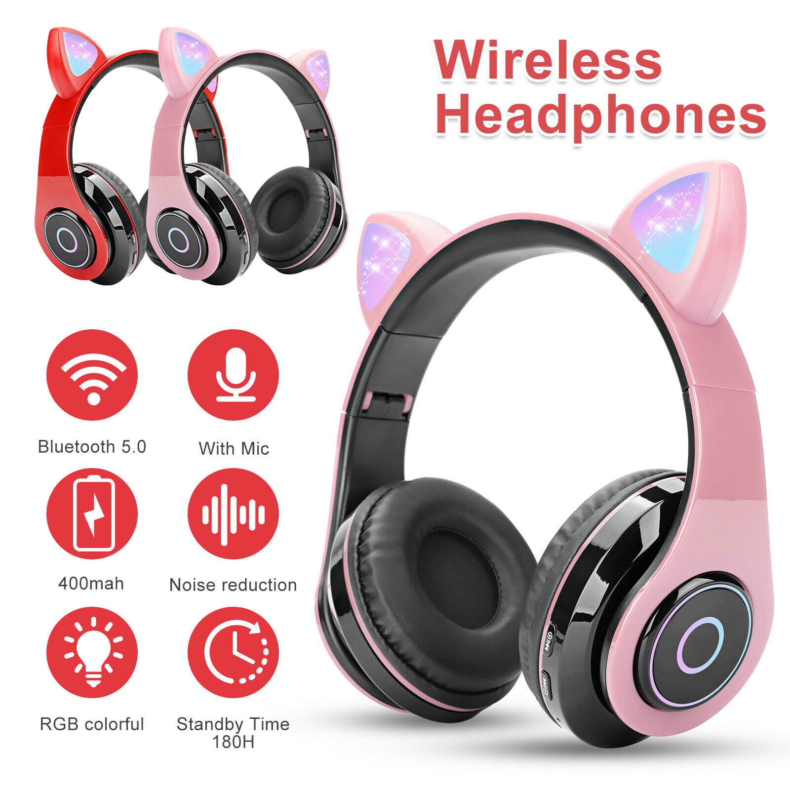 Rabbit Headband Stereo Headphones Microphone Portable Wired Headset for Kids Girls Mobile Phone iPhone Samsung Gift Black