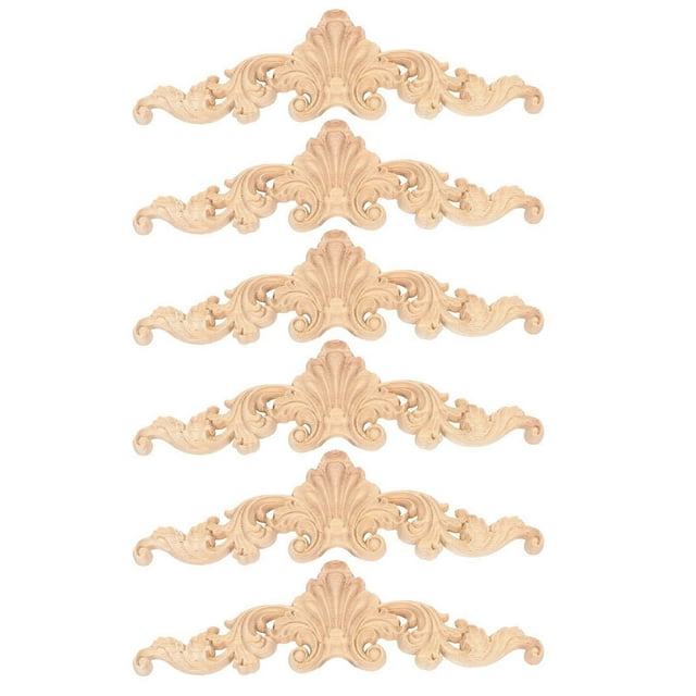 6pcs Solid Wood Carved Corner Onlay Door Cabinet Bed Decoration Applique