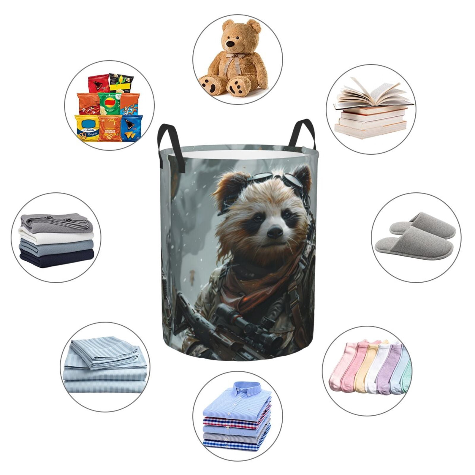 Large Laundry Basket with Handles - Surreal Panda Warrior Kids Baby Dirty Clothes Laundry Hamper for Bedroom Aesthetic
