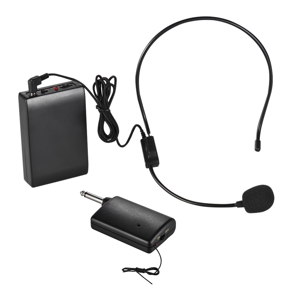 Portable FM Wireless Microphone Headset System Voice Amplifier 1/4in Output Plug with Bodypack Transmitter Receiver