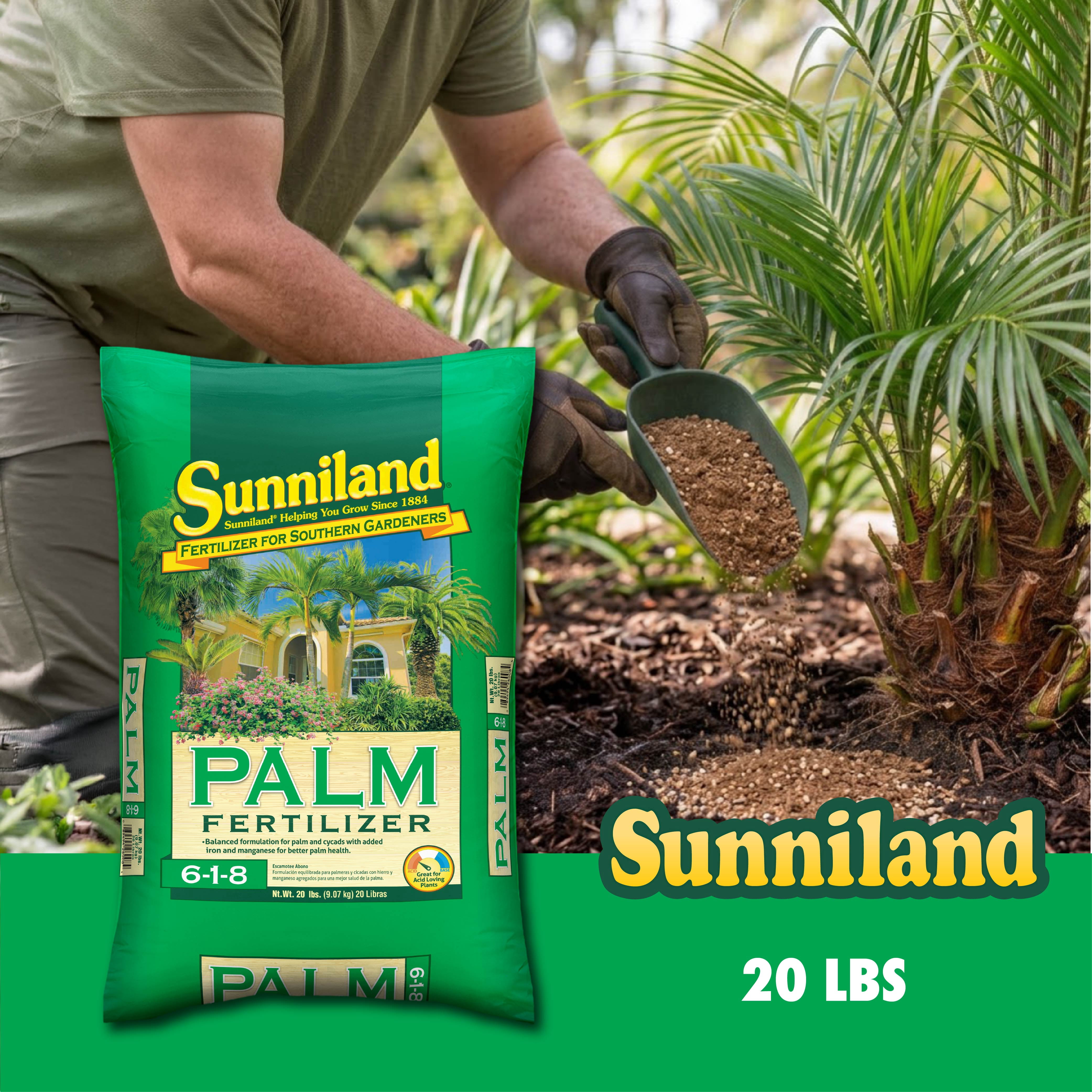 Sunniland Palm Fertilizer, 6-1-8, 20 lb. bag for all palms and