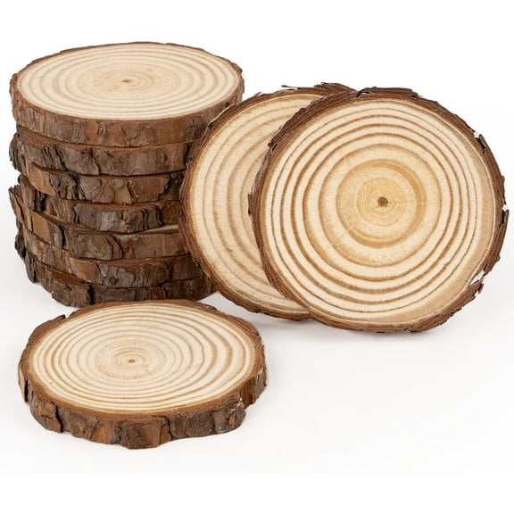 Janrevotw Wood Slices, 10 Pcs 3.14''-4'' Natural Wood Rounds, Wooden Circles with Bark, Unfinished Wood Kit for Paint DIY Ornaments Christmas Crafts Arts Wedding Decorations