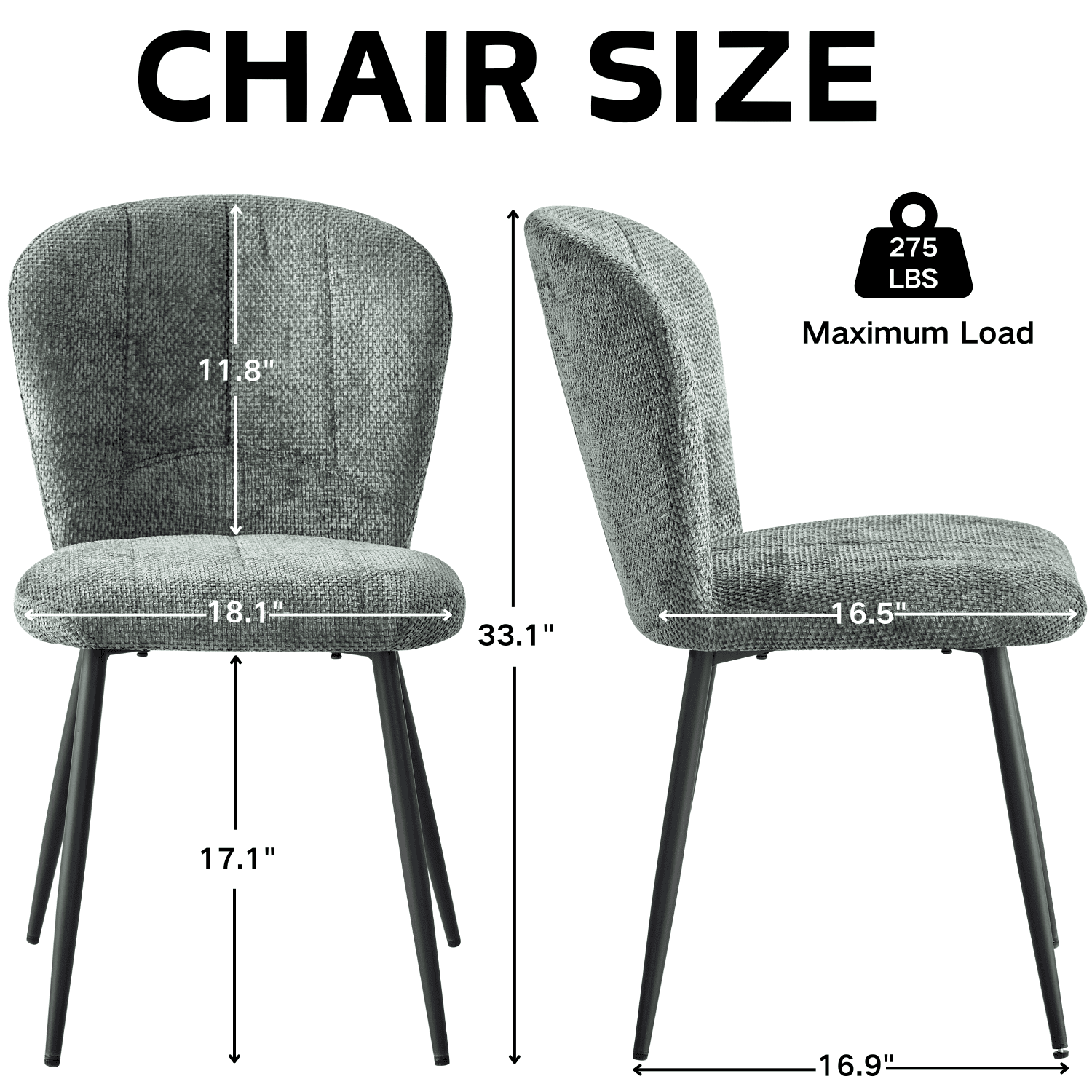 Dining Chairs Set of 2, Upholstered Chenille Fabric Kitchen Chairs With Metal Legs, Wingback Elegant Tufted Accent Vanity Chair For Dinner, Bedroom, Living Room, Apartment, Green