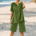 thumbnail image 2 of Summer Shorts for Women, Active Shorts for Women,Women's Linen Shorts Suit Summer Casual Two Piece Set Trendy Button Down Shirt Comfy Resort Wear Loose Fit V Neck Blouse, 2 of 6