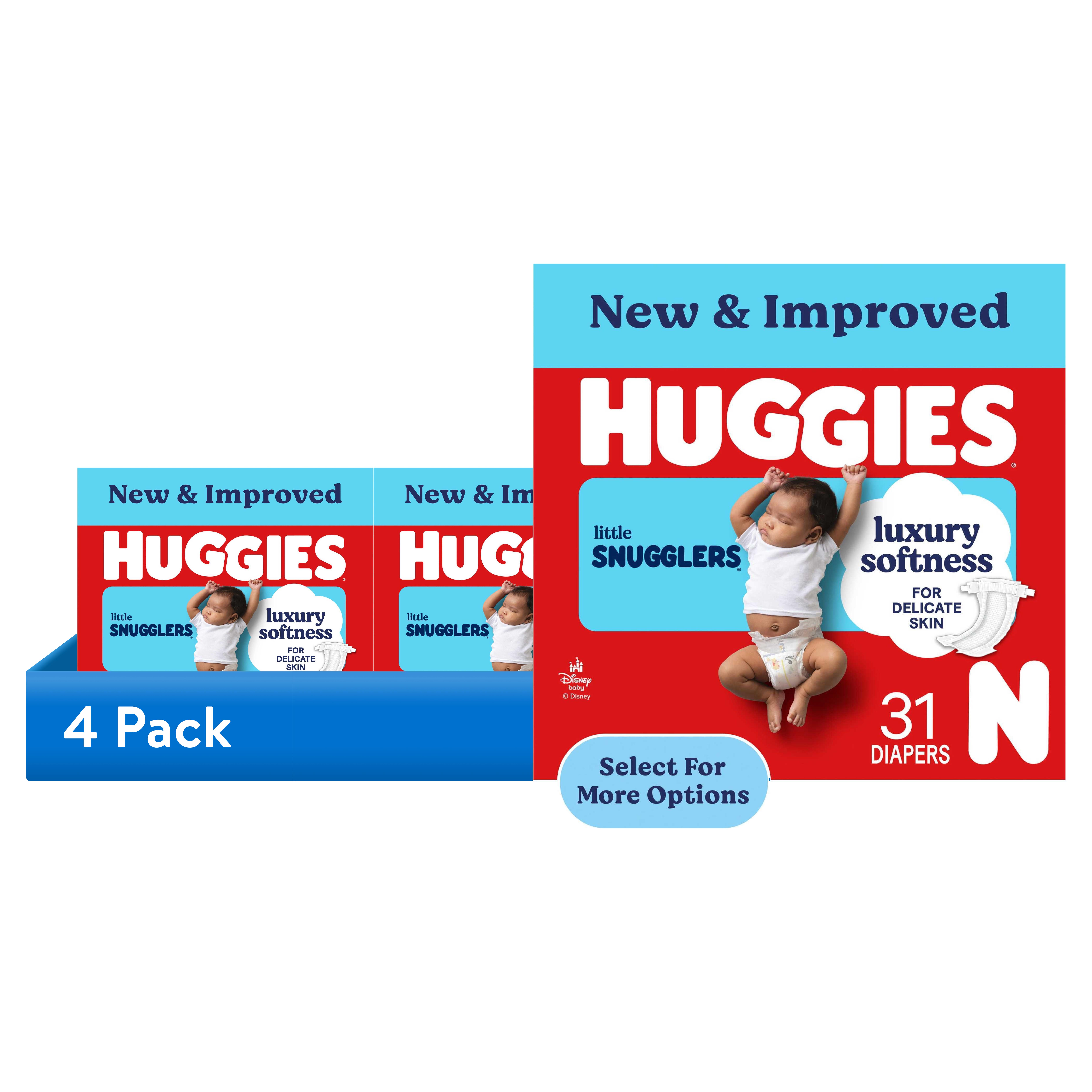 (4 pack) Huggies Little Snugglers Baby Diapers, Size Newborn (up to 10 lbs), 31 Count (Select for More)