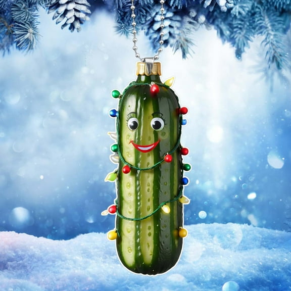Christmas Pickle Theme Hanging, Pickle Ornaments for Christmas Tree,Cucumber Craft Pendant Tags, Acrylic 4D Flat Holiday Ornaments Decor with Rope for Christmas, Parties Favor