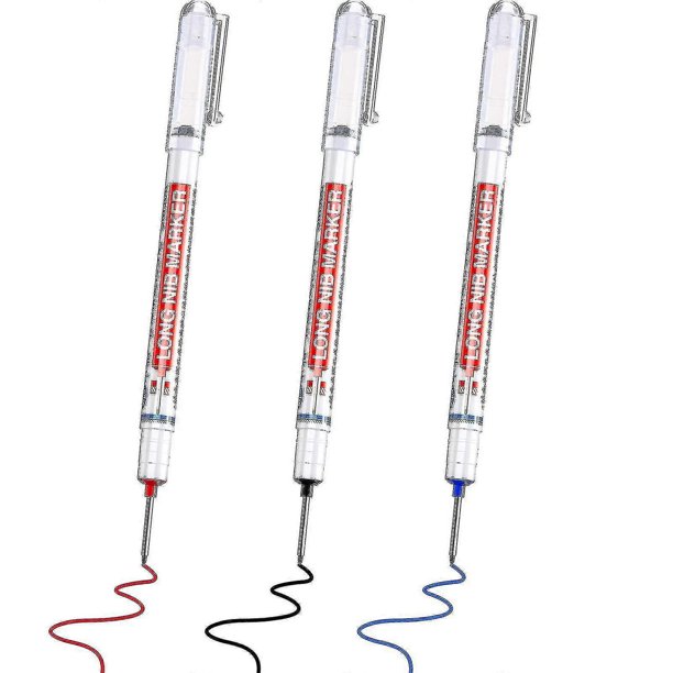 3 Pcs Multi-purpose Deep Hole Pens Deep Drill Hole Long Nib Deep Hole Pens Colorful Carpenter Pen, Red, Black, Blue