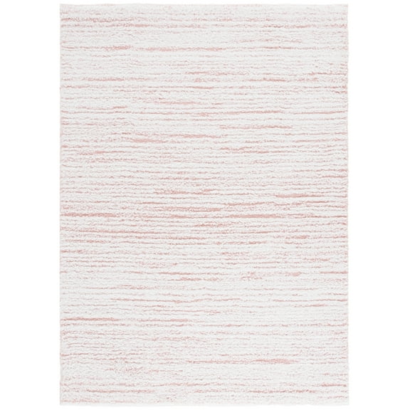 SAFAVIEH Rumi Barrett Striped Polyester Shag Area Rug, Pink/Ivory, 8' x 10'