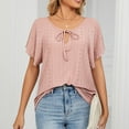 thumbnail image 6 of Women's V Neck Eyelet Tops Ruffle Short Sleeve Tie Neck Casual Shirts Blouses Solid Loose Fit Lightweight Tunic Tops, 6 of 7