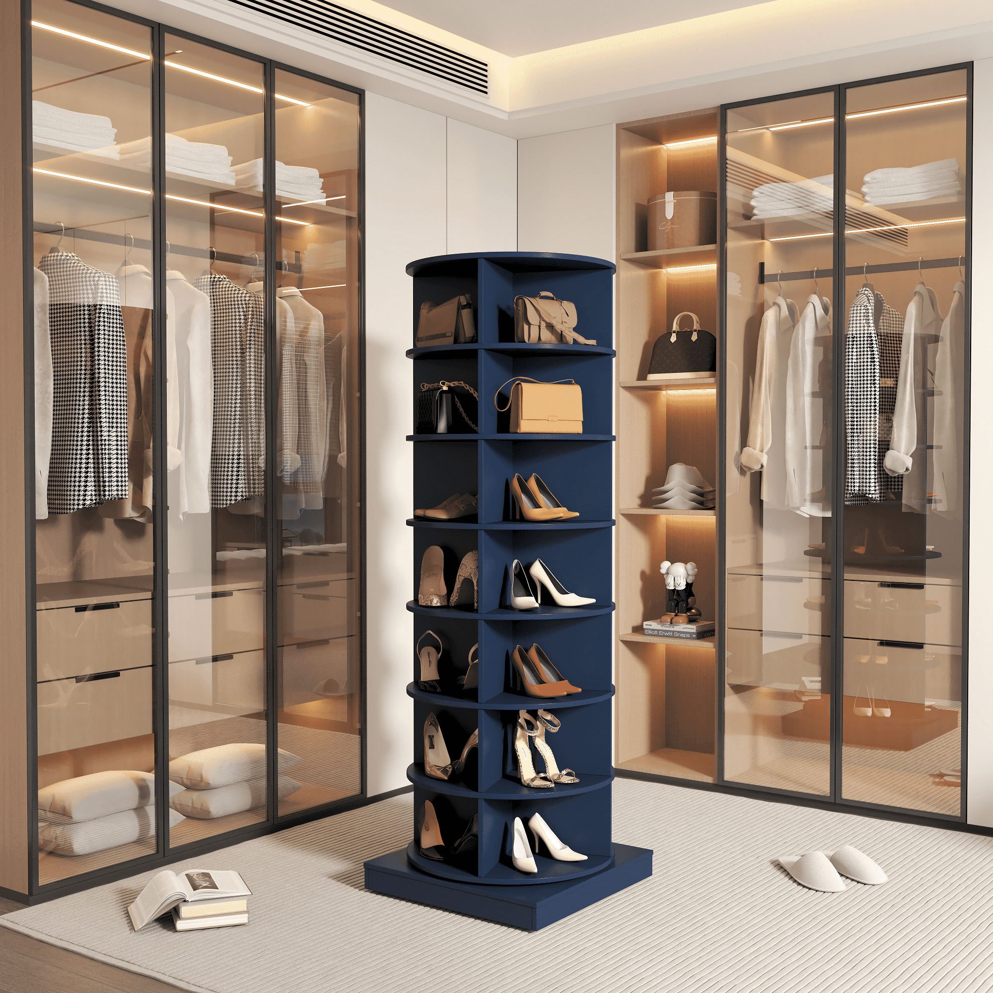 7-Tier Rotating Shoe Rack Tower, Spinning Shoe Display, 360° Rotating Shoe Rack Storage Rotating Organization for Handbag Closet