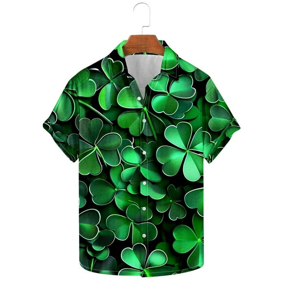 ZRGHAOYLQ St. Patrick's Day Shirts for Men Funny Cute Print Button Down Shirts Short Sleeve Lucky Shamrock Graphic Tees Irish Gifts for Him
