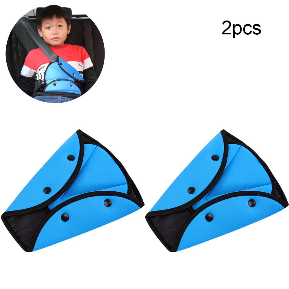 Blue Seat Belt Adjuster for Kids,2 Packs Car Seatbelt Safety Cover Triangle Positioner for Short People,Firm Auto Shoulder Neck Strap Adjuster,Protective Safety Strap Adjuster Pad Harness