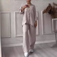 thumbnail image 4 of Women's Casual Solid-Color Cotton-Linen Shirt and Drawstring Wide-Leg Pants Set, 4 of 5