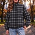 thumbnail image 6 of Xdegoge Bomber Jackets for Women Fall Plaid Stand Collar Long Sleeve Zip Up Outerwear Fall Winter Lightweight Casual Vintage Streetwear Coats Black XXL, 6 of 8