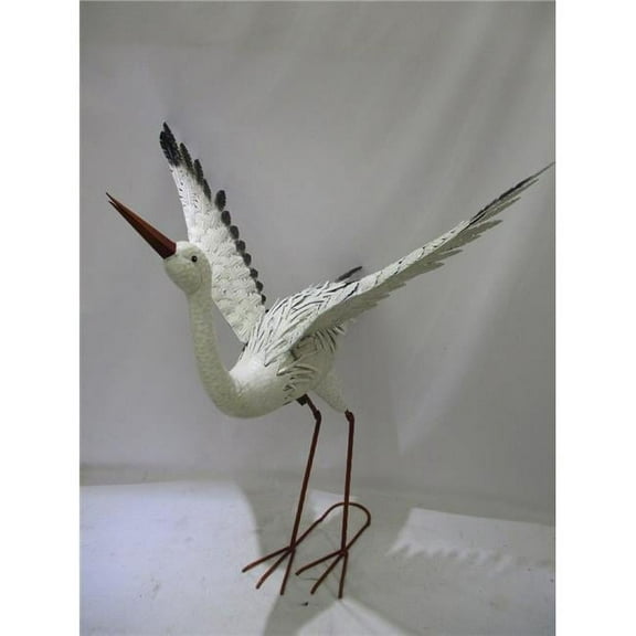 MDR Trading AI-GG9566-Q01 Metal Heron with Open Wings Garden Sculpture, White & Black