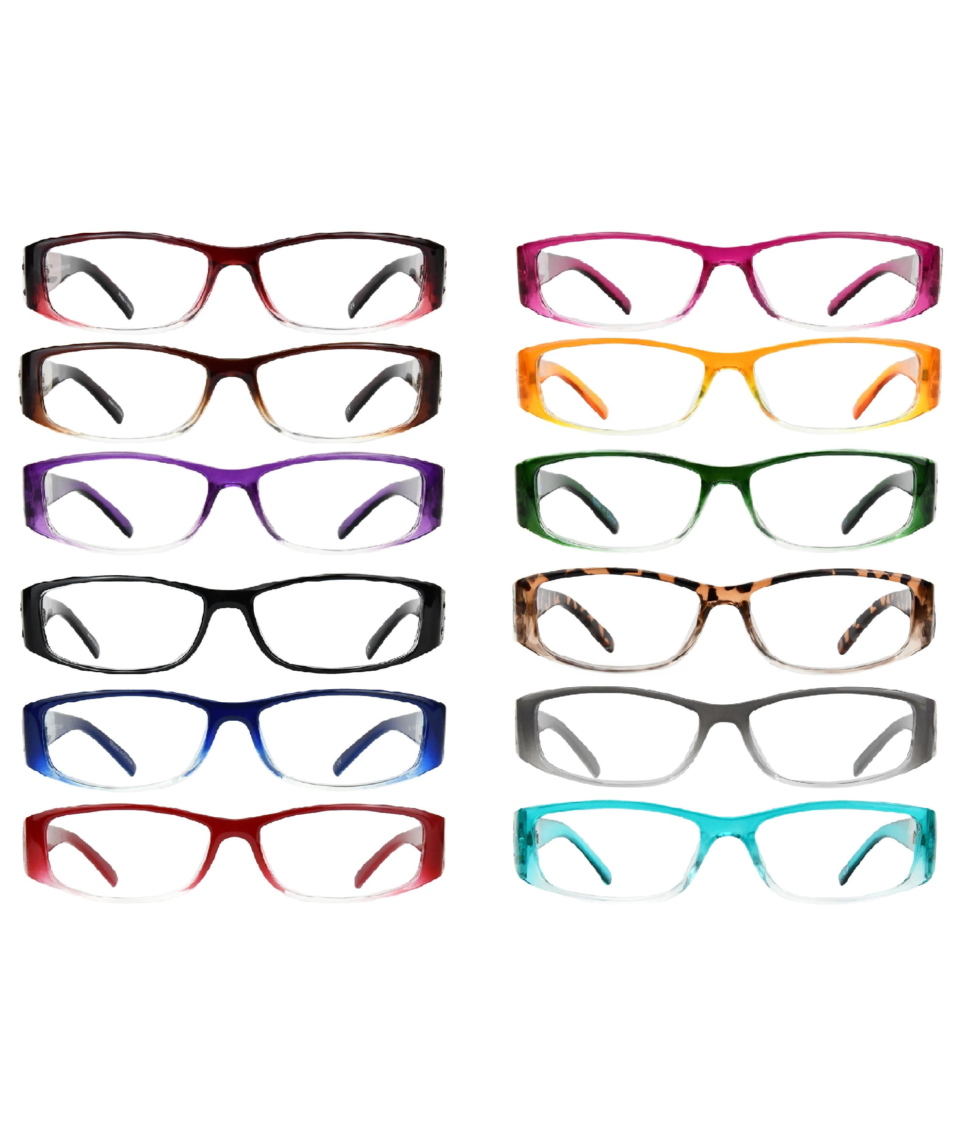 Eyebogo Kaylee Value 12-Pack Women Rectangular Reading Glasses, +2.50