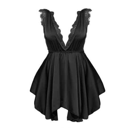 

AnuirheiH Women Lingerie Sets Ladies Sexy Lingerie Lace Deep V Halter Irregular Babydoll Lingerie Dress On Sale
