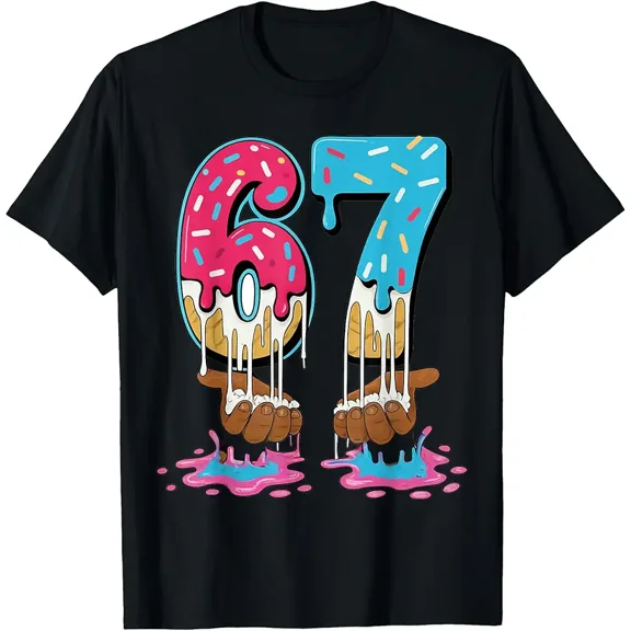 Funny Dripping Glaze Donut Number 67 Unisex Graphic Short Sleeve T-Shirt