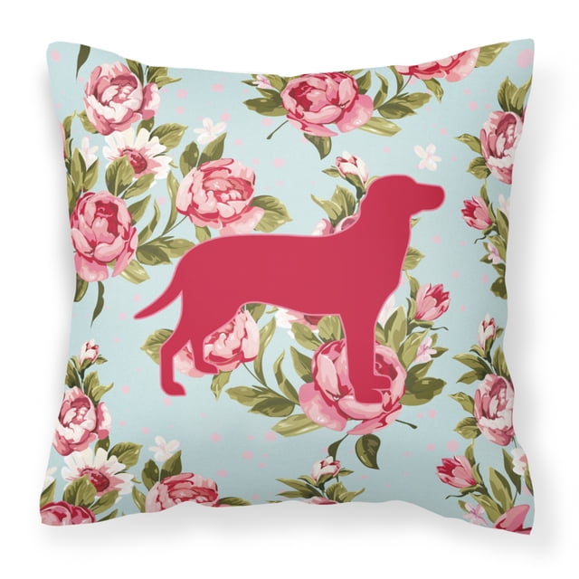 Caroline's Treasures BB1116-RS-BU-PW1414 Labrador Shabby Chic Blue Roses Decorative Pillow Large Multicolor