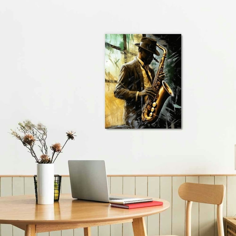COMIO Black Jazz Canvas Wall Art Modern African American Saxophone