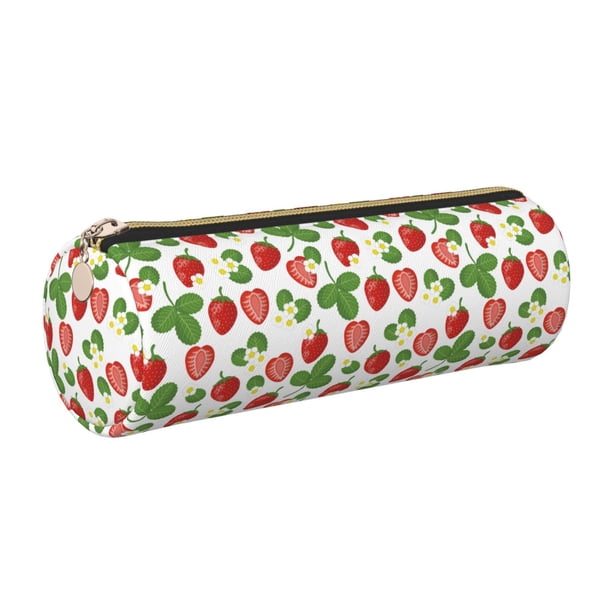 Disketp Strawberry Estuche Organizador de Lápices de Cuero, Estuche de Oficina con Cremallera para Bolígrafo y Lápiz