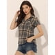 thumbnail image 3 of Camisa a cuadros estilo Western Allegra K de Algodón Clásico con botones Marrón claro S, 3 of 6