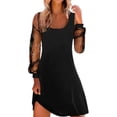 thumbnail image 1 of Vestido largo de manga larga con estampado de malla para mujer, nuevo para primavera/verano - Vestido mini informal y sexy con cuello redondo - Poliéster, playa/fiesta/uso diario - Tallas de la S a, 1 of 4