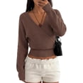 thumbnail image 3 of BTFBM Wrap Cross Ribbed Knit Cropped Sweaters for Women | V Neck Cozy Sweater With Safe Snap,Long Sleeve Fall Clothes Winter Clothing,Holiday Outfits, 3 of 10