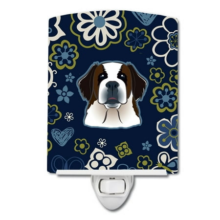 

Caroline s Treasures BB5097CNL Blue Flowers Saint Bernard Ceramic Night Light 6x4x3 multicolor