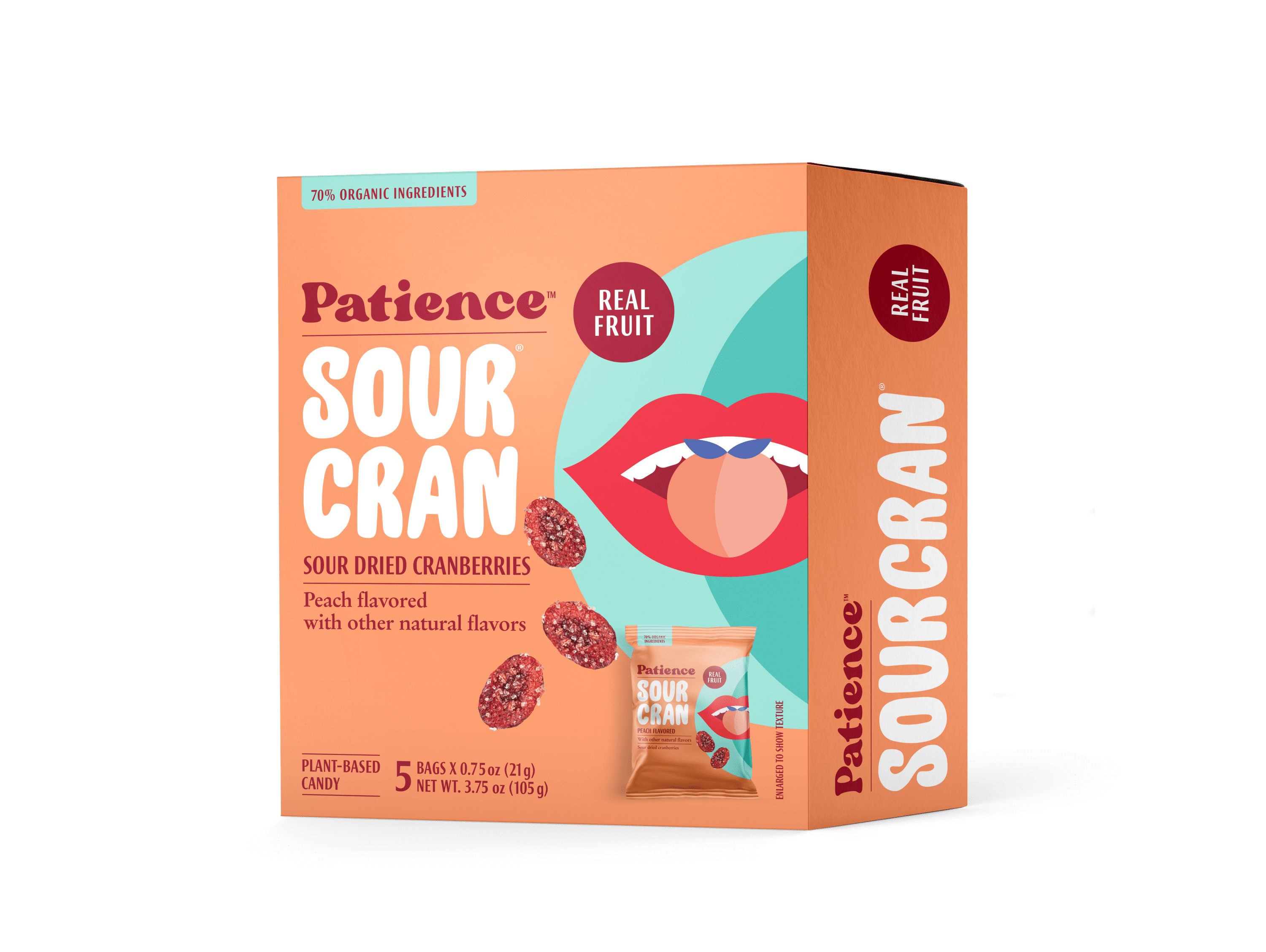 Patience SourCran Dried Cranberry Fruit Snack, Peach Flavor, .75 oz, 5 Count