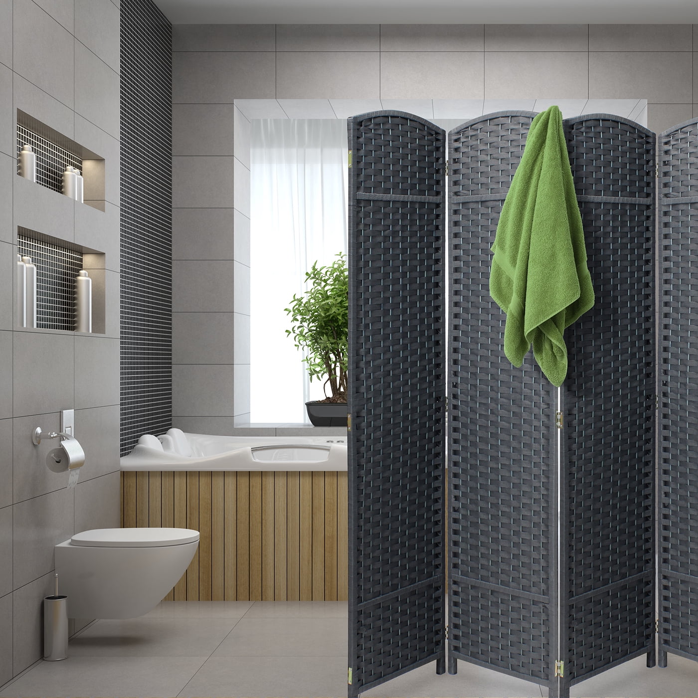 Sorbus Room Divider Privacy Screen, 6 ft. Tall Extra Wide Foldable Panel Partition Wall Divider (8 Panel, Espresso B Grey)